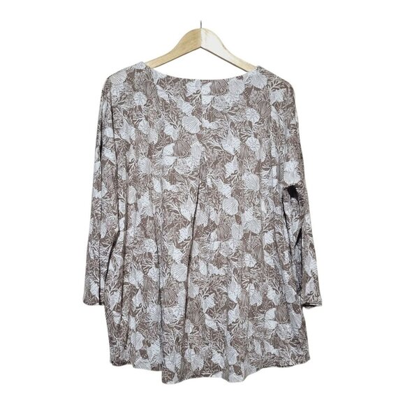J. Jill Womens L Tall Brown Seashell Coral Print Linen-Blend 3/4 Tunic Top New - Picture 8 of 8